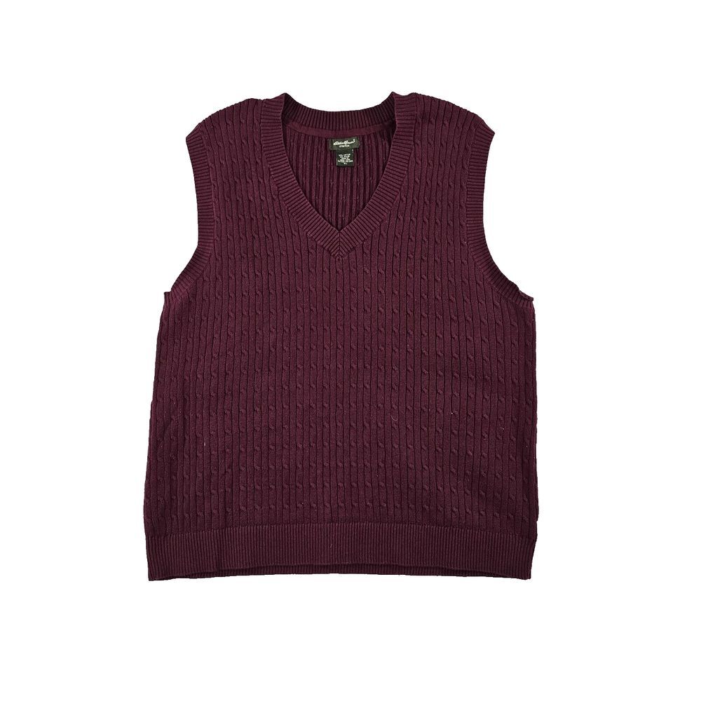 Eddie Bauer Mens Sweater Vest Cable Knit V-Neck Stretch Knit Pullover Purple‎ XL